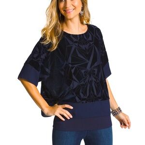 Chico’s Blouse Tina Velvet Two-In-One Navy 2/Large Top Velvet Burnout Tank